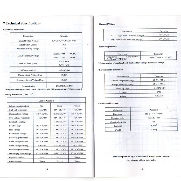 شارژ کنترلر خورشیدی 20 آمپر ئی پی سولار مدل Tracer-2210RN